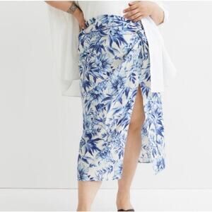 H&M Draped Linen Blend Floral Skirt Size 8